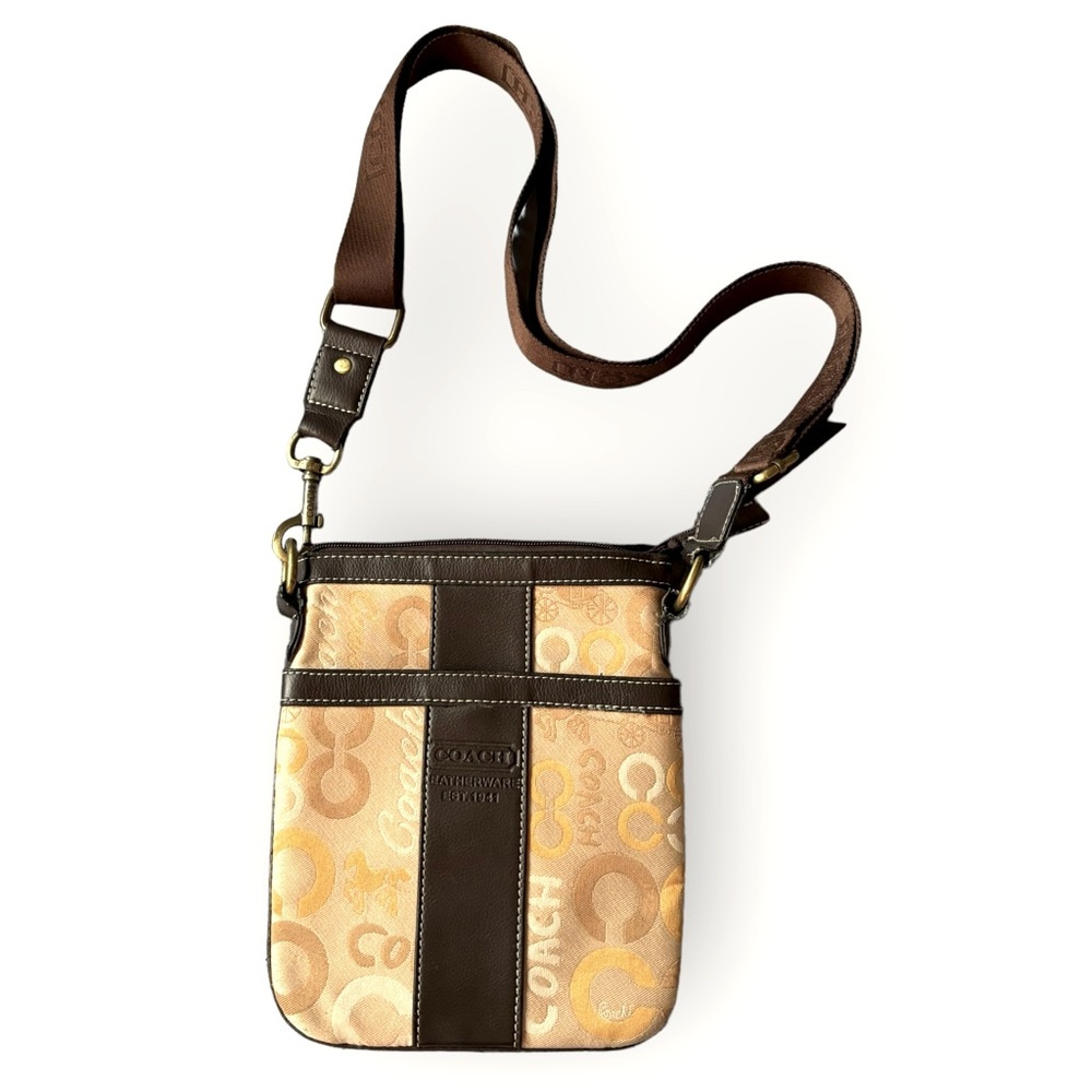 Vintage Coach Crossbody Bag Neutral Colours Leather Accents